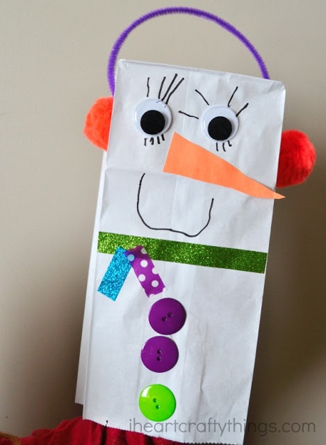 paper bag snowman puppet 5