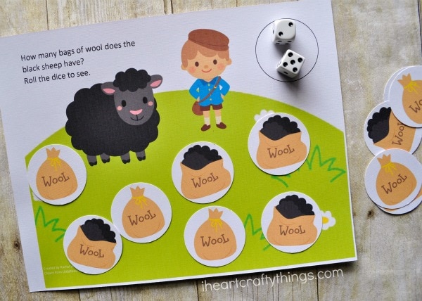 Example showing how a child uses the sheep counting game printable.