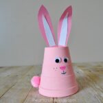 Close up image of completed foam cup bunny craft.