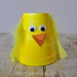 Close up image of finished foam cup chick craft.