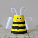 Close up image of bee craft made out of a foam cup.