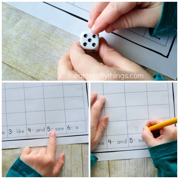 This Roll and Write Sight Words Activity is a fun way for preschoolers to learn their sight words. Customize the printable for any sight words
