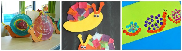 three image collage showing three snail craft ideas for kids