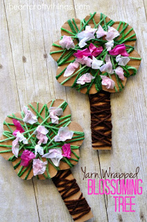 yarn wrapped blossoming tree craft