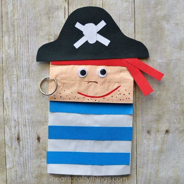 Kids will love making this adorable paper bag pirate craft. Since it is a puppet, your child will have a fabulous time getting to play with their puppet after making it. Great for a summer kids craft or to go along with a fun children's pirate book.