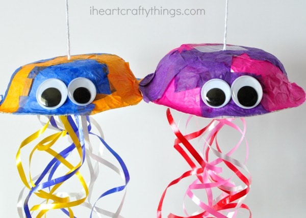 Make a colorful jellyfish craft out of a paper bowl.