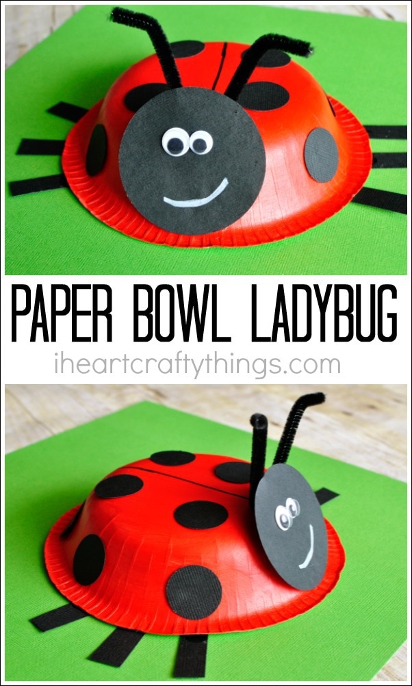 Paper bowl ladybug craft for kids, perfect for a spring kids craft or for learning all about insects.