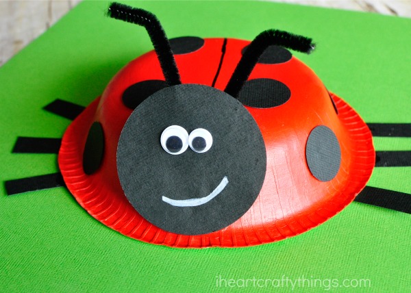 Paper bowl ladybug craft for kids, perfect for a spring kids craft or for learning all about insects.