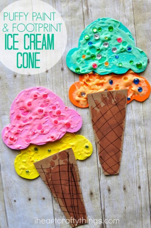 Puffy Paint And Footprint Ice Cream Cone Craft - I Heart Crafty Things