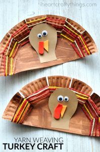 Paper Plate Yarn Weaving Turkey Craft - I Heart Crafty Things