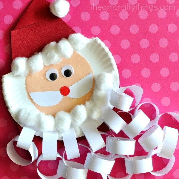 Santa paper plate craft with paper beard