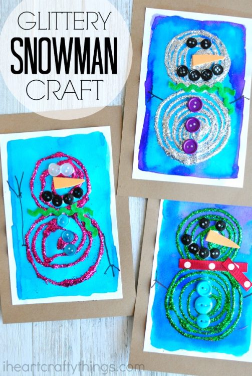 Swirly Glue And Glittery Snowman Craft - I Heart Crafty Things