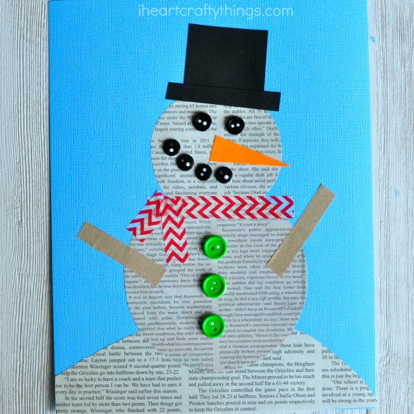 This recycled newspaper snowman craft is simple for kids to make. Great winter kids craft, preschool craft and fun snowman craft for kids.