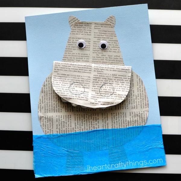 How to make a newspaper hippopotamus craft kids will love. Fun hippo craft for kids and animal craft using recyclable materials.