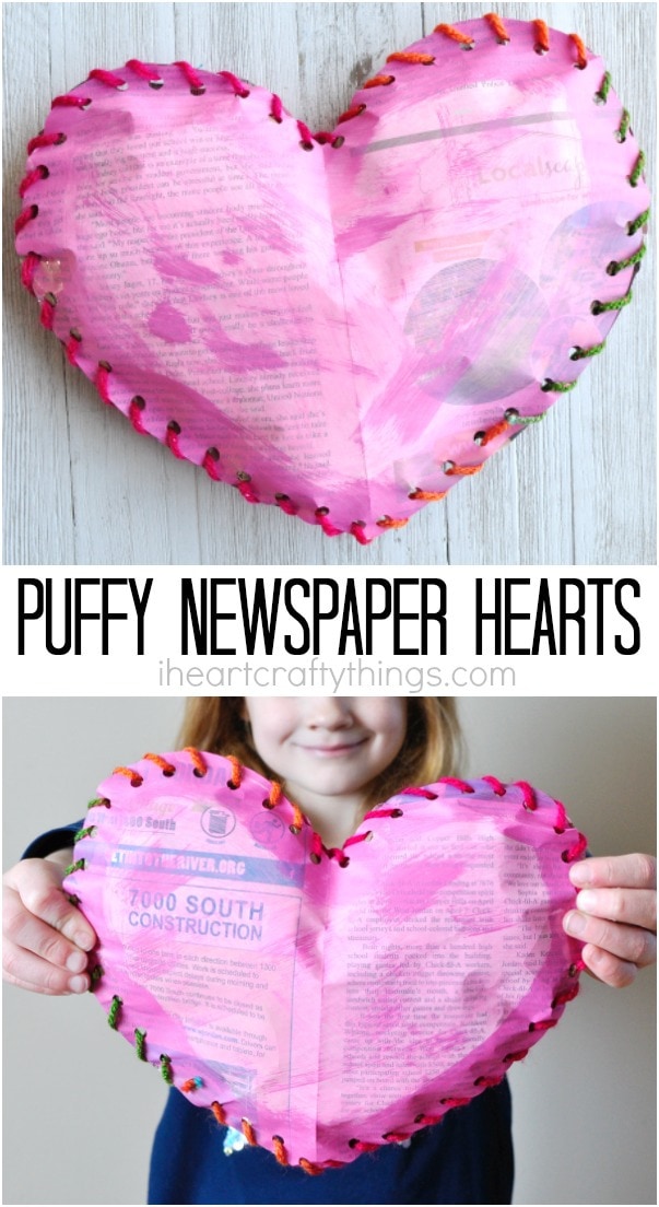 puffy newspaper heart craft