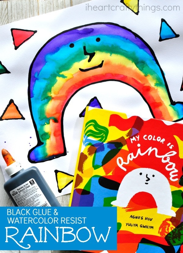 black glue watercolor resist rainbow 7