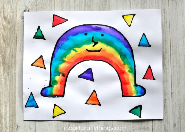 Easy Glue Resist Rainbow Painting - Happy Toddler Playtime