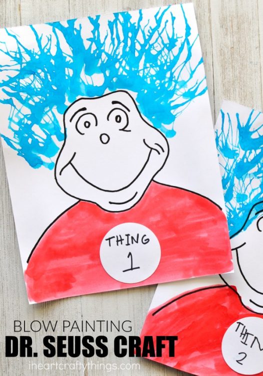 Thing One And Thing Two Blow Painting Dr Seuss Craft I Heart Crafty