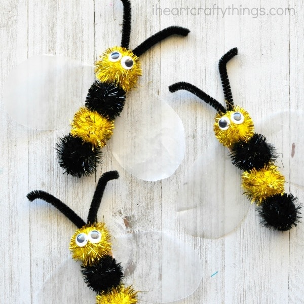 Fun fuzzy bee craft that makes a great spring kids craft, insect craft for kids and book-inspired craft after learning about bees.