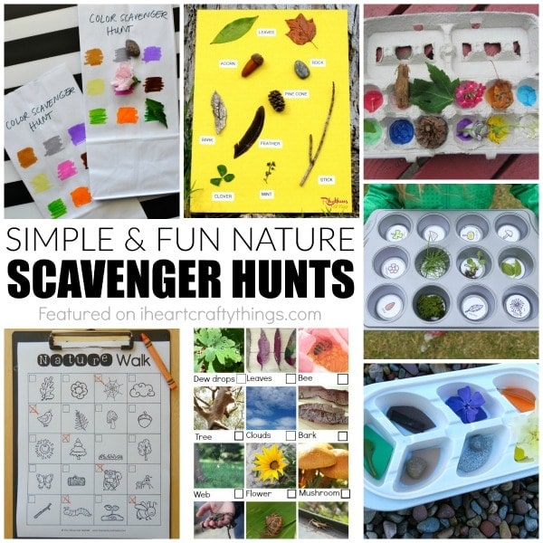 Fun and simple spring nature scavenger hunts for kids, color scavenger hunts for kids and free printable scavenger hunts for kids.