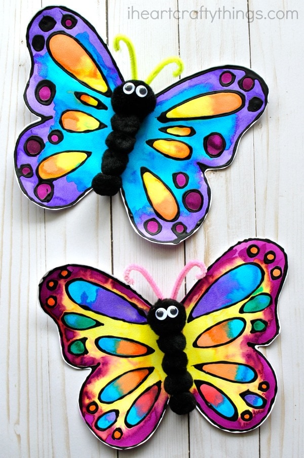 black glue watercolor butterfly craft 2