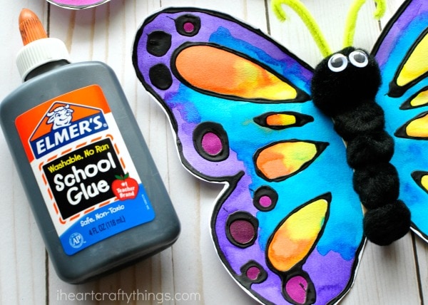 Beautiful Watercolor And Black Glue Butterfly Craft - I Heart Crafty Things