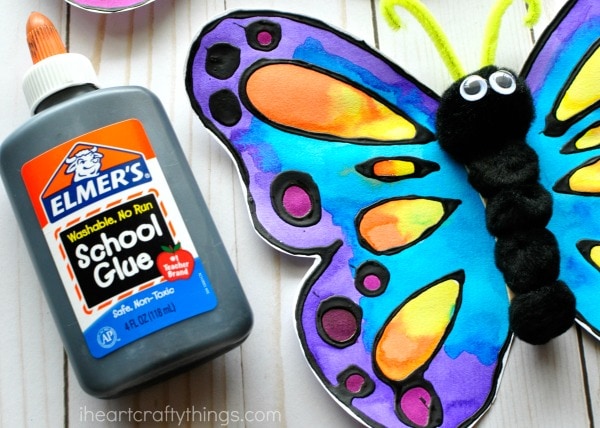 Beautiful Watercolor And Black Glue Butterfly Craft - I Heart