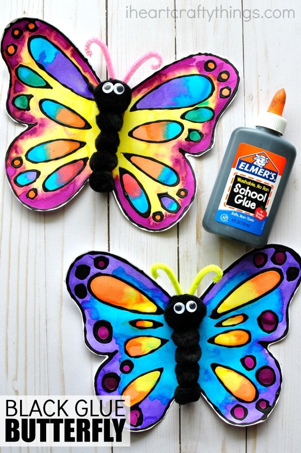 Beautiful Watercolor And Black Glue Butterfly Craft - I Heart