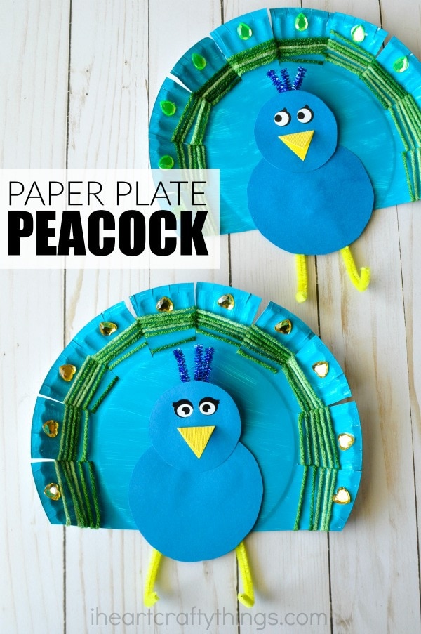 paper plate yarn weaved peacock craft 2