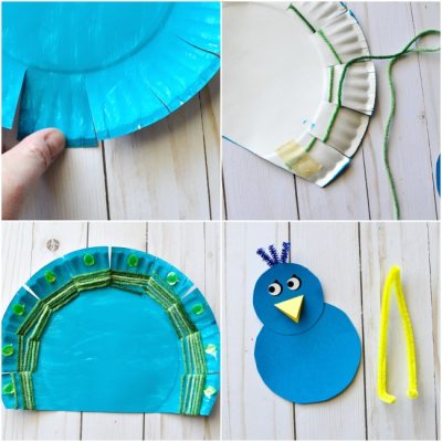 Yarn Weaved Paper Plate Peacock Craft - I Heart Crafty Things