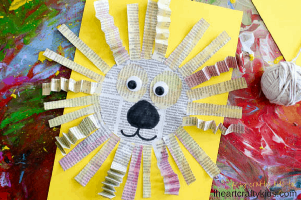 Lion newspaper craft, with only recycled materials! - Ocean Child Crafts