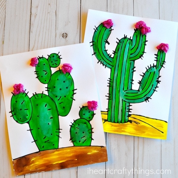 This black glue cactus craft with templates is a great summer kids craft, mixed media art project for kids and summer art projects for kids.