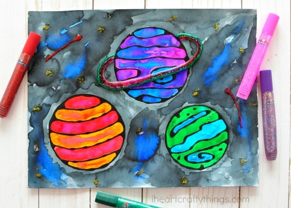 Gorgeous Black Glue Galaxy Craft - I Heart Crafty Things