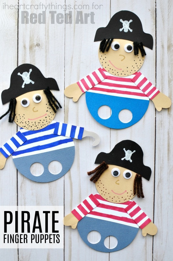 Super fun pirate finger puppets for pretend play. Cute pirate crafts for kids, summer crafts for kids and diy puppets for kids.