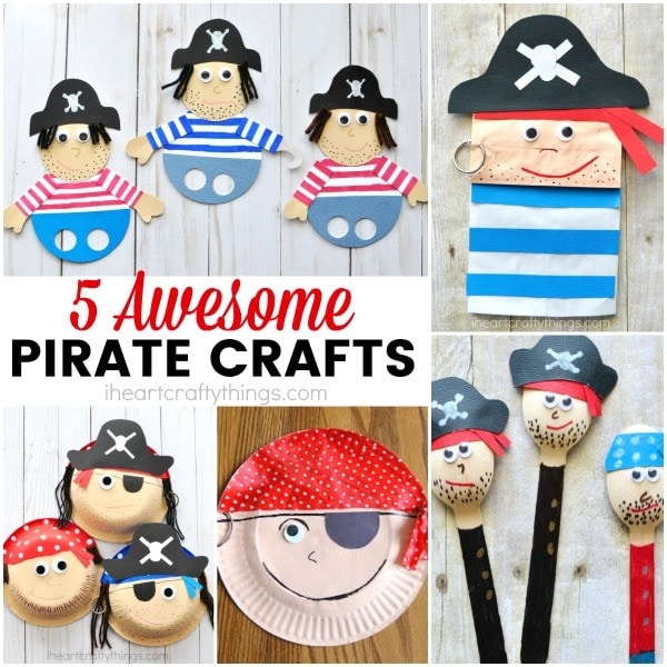 5 awesome pirate crafts for kids, great for a pirate theme unit, talk like a pirate day crafts and activities, fun summer kids craft and summer camp crafts.