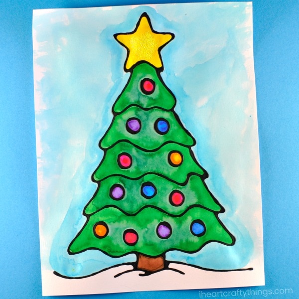 black glue christmas tree art project 5