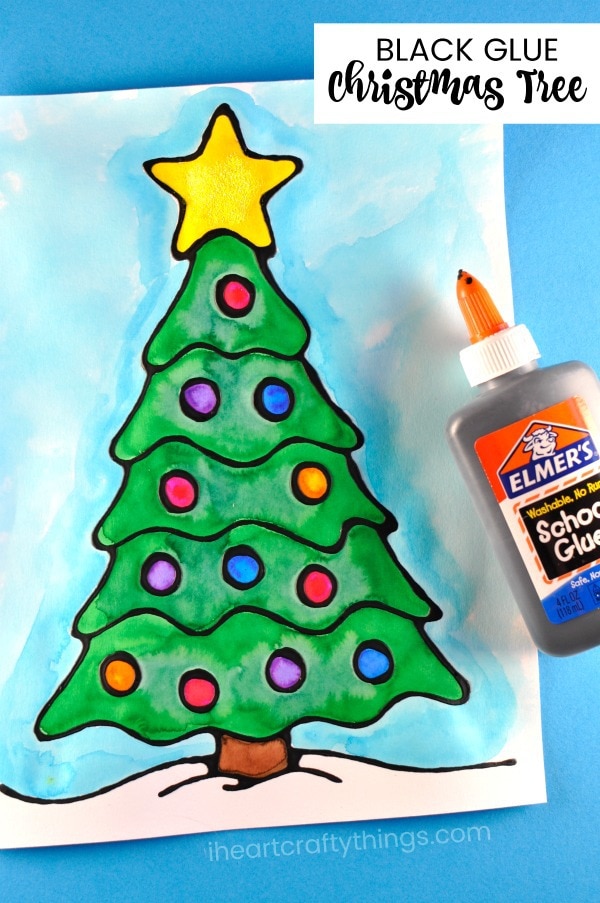 black glue christmas tree art project 6