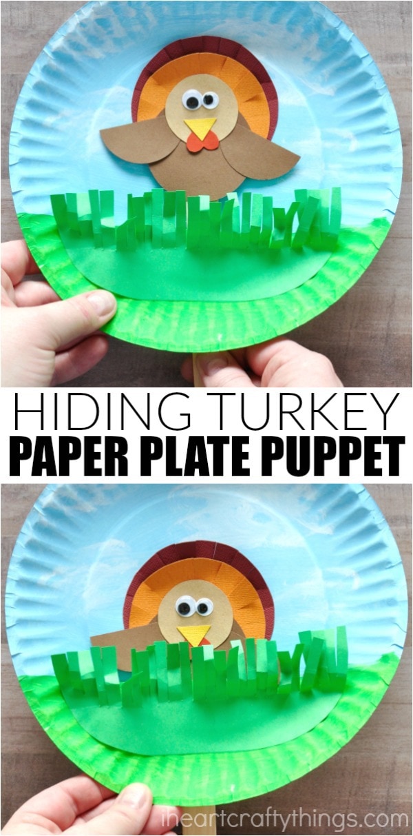 hiding turkey paper plate puppet