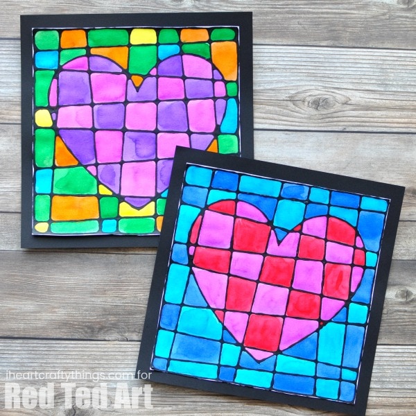 This beautiful black glue Valentine's Day art project is absolutely gorgeous and is a simple way to explore cubism art with children. The mixture of black glue outlines mixed with bright watercolors always creates a frame worthy Valentine's Day art project.