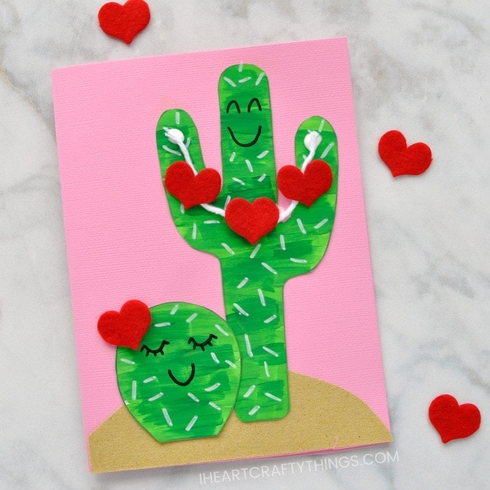 Making homemade Valentine Cards is a perfect arts and crafts activity for kids to celebrate Valentine's Day. This DIY Cactus Valentine Card for Kids is a great example of how kids can use their creativity to make a darling Valentine card for Mom, Dad, Grandma, or their teacher.