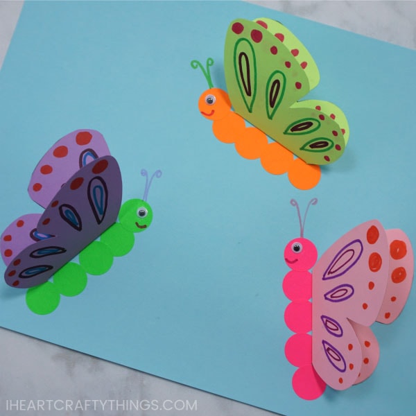 Learn how to make this simple 3D paper butterfly craft. It's a simple and colorful spring craft that kids of all ages will love. Kids will adore using their creativity to design the wings of their colorful butterflies. Free butterfly wings template available for download.