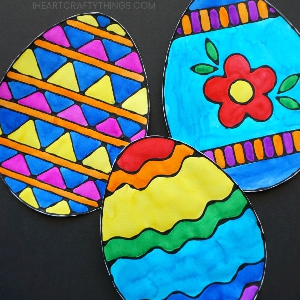 Colorful Easter Egg Black Glue Art Project