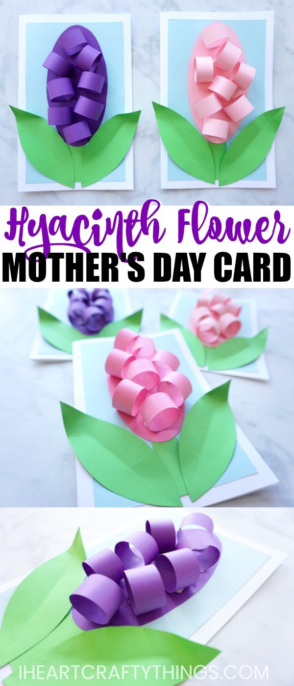 Here is a simple and gorgeous Mother's Day card idea to make this year for Mom or Grandma. This Hyacinth Flower Mother's Day Card is super simple to make with the help of our flower template and Mom will adore it!