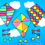 This gorgeous black glue kite art project is a perfect compliment to a family afternoon of flying kites at the park on a windy day. It is also a fun art project to make this summer when you are indoors and want to avoid the afternoon heat. Pretty kite craft and summer art project.