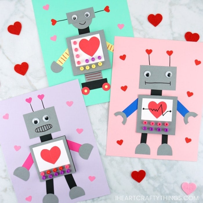 Download the free template and create this simple and cute Robot Valentine Craft. Fun kid-made Valentine Card and robot craft for kids.