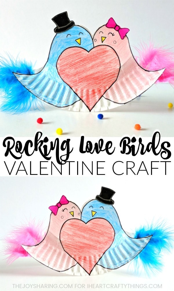 rocking paper plate love birds craft pin