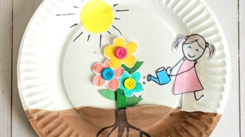 Paper plate growing flower craft for kids to enjoy for a spring craft. Easy craft for Preschoolers, watching their flowers grow out of the soil.