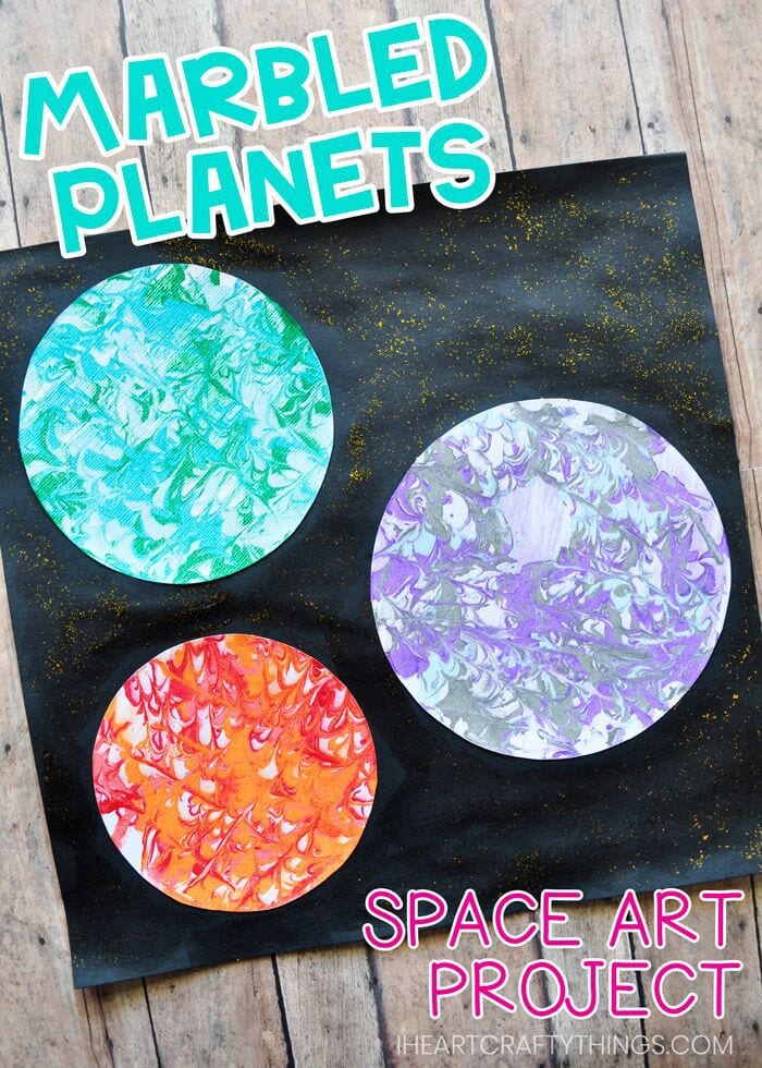 Replicate the surface of planets with this preschool space craft using a unique marbled painting technique!