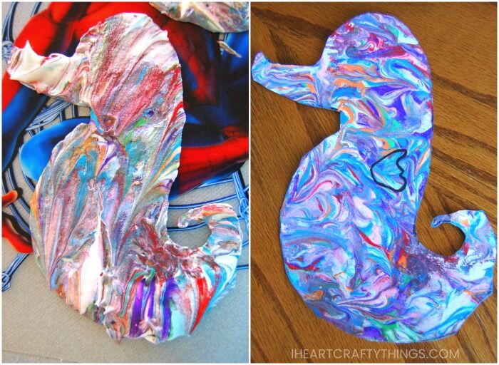 Create your own Mister Seahorse Craft using this creative shaving cream marbled painting technique. This ocean themed art project is the perfect companion to Eric Carle’s book!