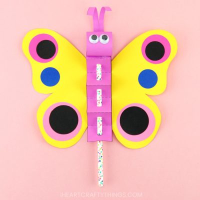 How To Make A Colorful Paper Butterfly Puppet Craft - I Heart Crafty Things
